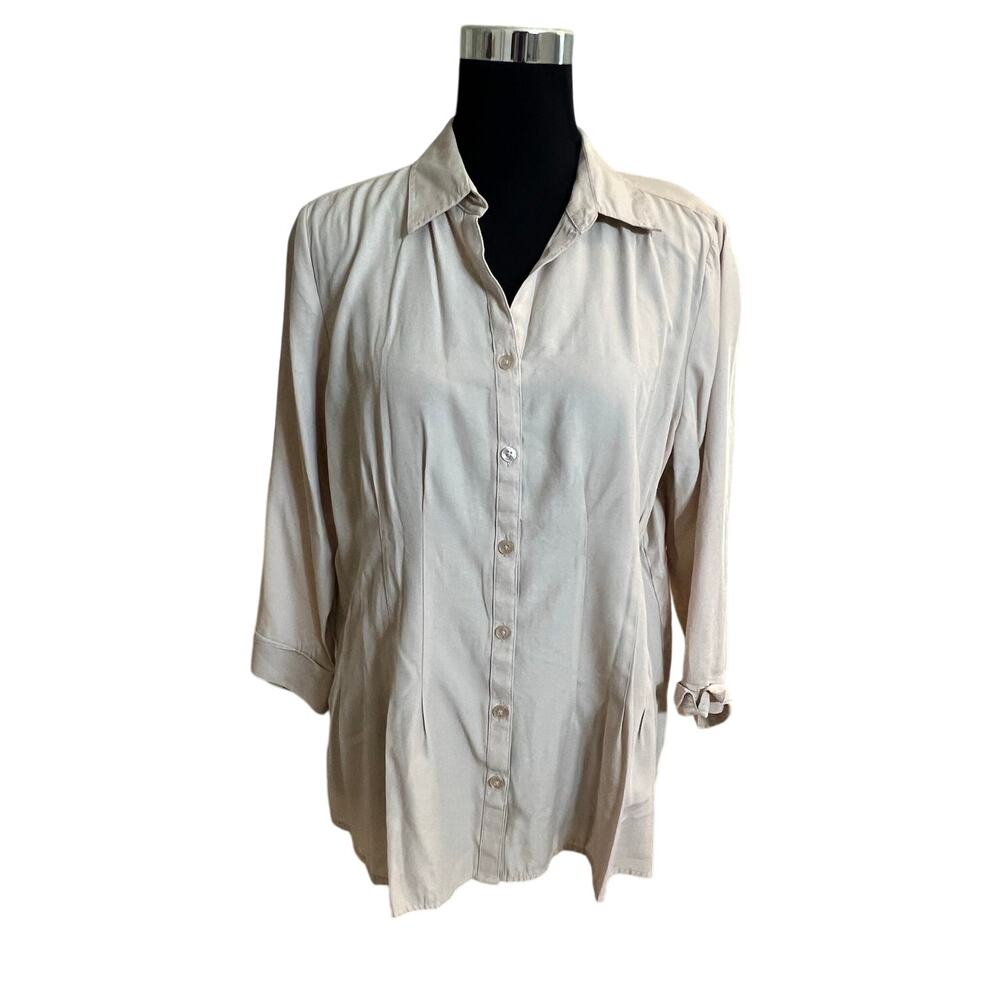 DressBarn Womens Cream Long Sleeve Button Down 3/4 Sleeve Shirt Size XL